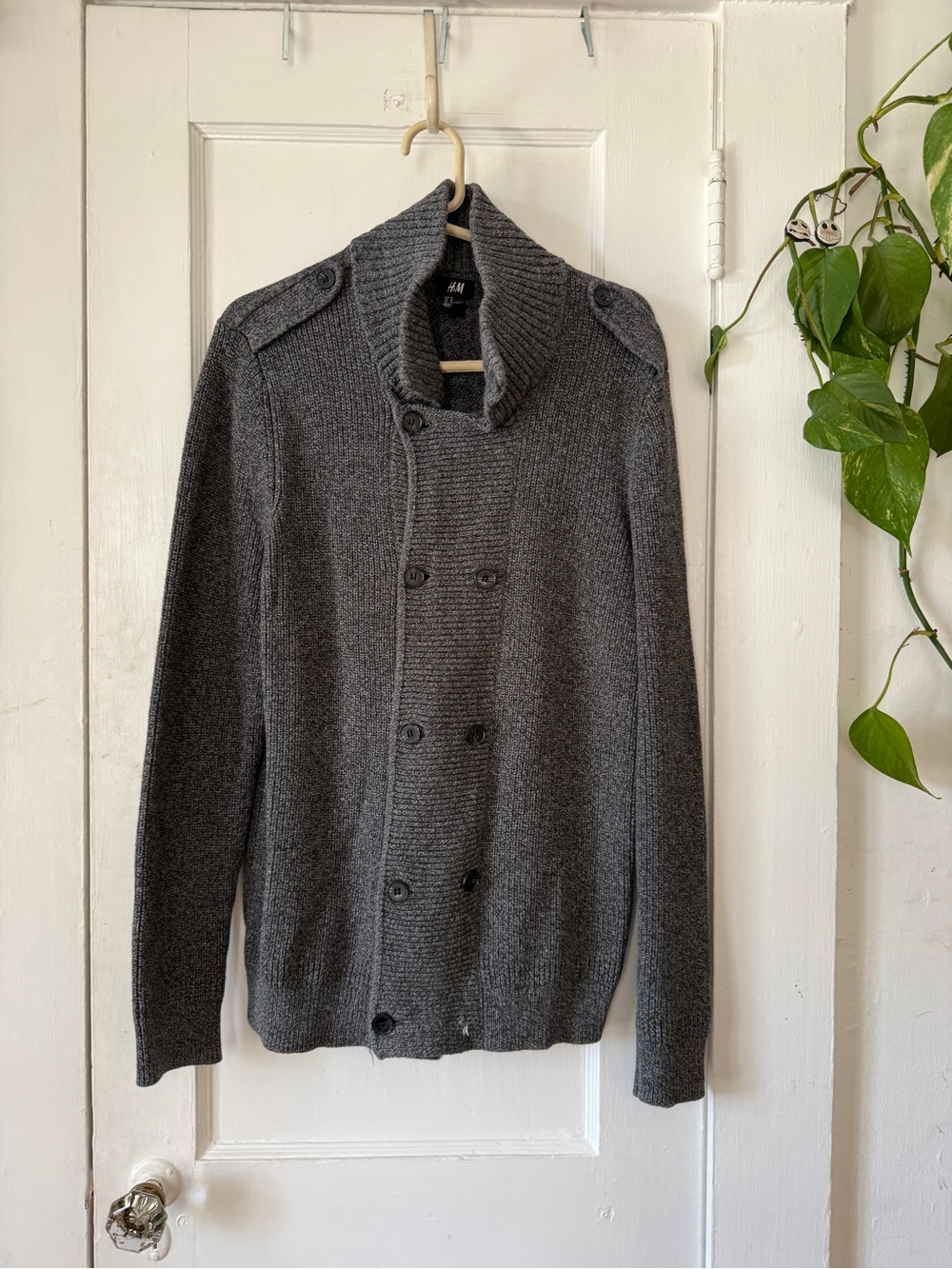 H&M Men’s Dark Gray Double-Breasted Knit Pea Coat